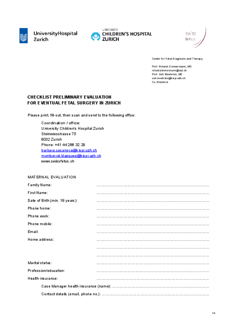 checklist preliminary evaluation fetal surgery 21